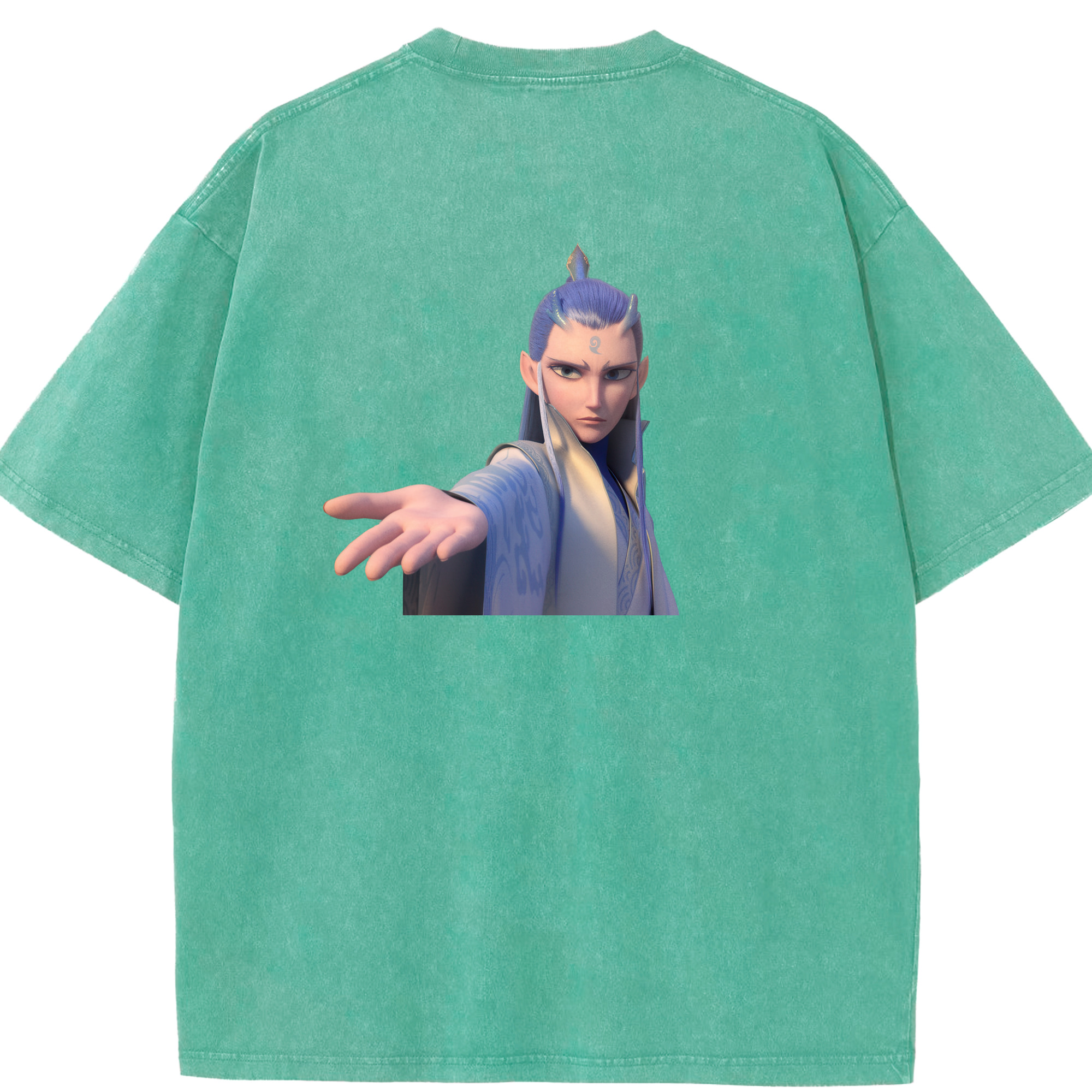 （画像用） Ne Zha 2 ナタ 魔童の大暴れ 綿100% ヴィンテージ風 半袖Tシャツ（背面プリント）